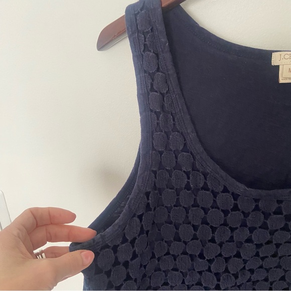 J. Crew Factory Navy Textured Sleeveless Top Crocheted Eyelet Knit Tank Blouse - Picture 5 of 8